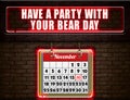16 November, Have a Party With Your Bear Day, Neon Text Effect on Bricks Background Royalty Free Stock Photo