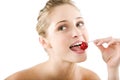 Happy health woman eating cherry Royalty Free Stock Photo