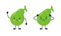 Happy healthy gallbladder and sick sad gallbladder. Kawaii characters to illustrate the problem of cholecystitis