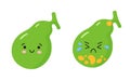 Happy healthy gallbladder and sick sad gallbladder with stones. Characters to illustrate the problem of cholecystitis