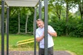 Happy healthy man standing in an outdoors sports area Royalty Free Stock Photo