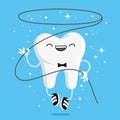 Happy healthy tooth with flossing