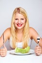 Happy healthy woman with lettuce Royalty Free Stock Photo