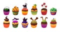 Happy Helloween scary cupcakes. Realistic vector illustration white illustration