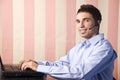 Happy helpdesk male Royalty Free Stock Photo