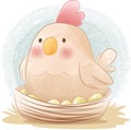 Happy hen character with eggs in the nest for farming Royalty Free Stock Photo