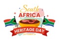 Happy Heritage Day South Africa Vector Illustration on September 24 with Waving Flag Background, Honoring African Culture