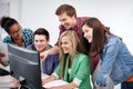 Happy high school students in computer class