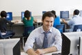 Happy High School Teacher In Computer Lab Royalty Free Stock Photo