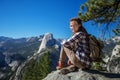 Happy hiker visit Yosemite national park in California