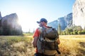 Happy hiker visit Yosemite national park in California