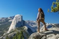 Happy hiker visit Yosemite national park in California