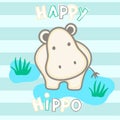 Happy hippo standing in water with stripes