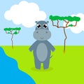 Happy hippo. Vector cartoon illustration. Isolated. Cute character Royalty Free Stock Photo