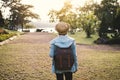 Happy hipster old women backpack traveling relax time and holiday Royalty Free Stock Photo