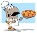 Happy hispanic chef carrying a pizza pie Royalty Free Stock Photo