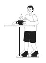 Happy hispanic man in cafeteria monochromatic flat vector character