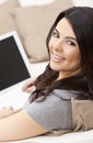 Happy Hispanic Woman Using Laptop Computer Royalty Free Stock Photo