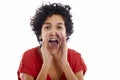 Happy hispanic woman yelling at camera Royalty Free Stock Photo