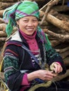 Happy Hmong Woman Dressed in Traditional Attire in Sapa, Vietnam Royalty Free Stock Photo