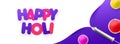 Happy Holi banner or poster design with festival elements for celebration.