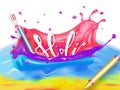 Happy Holi celebration background with realistic color guns illustration for Indian festival. Royalty Free Stock Photo