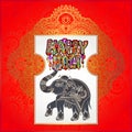 Happy Holi design with elephant on floral indian background