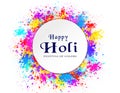 Happy Holi design with paint splashes.