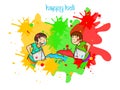 Happy Holi festival celebration with little kids. Royalty Free Stock Photo