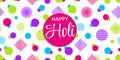Happy Holi festival greeting card vector illustration. Indian tradition holidays background. Bright colorful chaotic Royalty Free Stock Photo