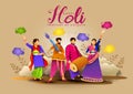 Happy holi festival of India background. group of people playing holi dance. vector illustration banner design Royalty Free Stock Photo