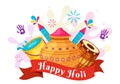 Happy Holi Festival Vector Illustration with Colorful Pot and Powder In Hindi in Colors Celebration Flat Cartoon Background Design Royalty Free Stock Photo