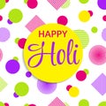 Happy Holi greeting card vector illustration. Indian traditional festival holidays background. Colorful chaotic shapes