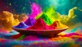 Happy Holi greeting vector background concept design element with realistic volumetric color