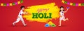 Happy Holi header or banner design with illustration of cute kids celebrating holi festival. Royalty Free Stock Photo