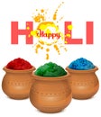 Happy holi. Holi paint pot. Ceramic pot with paint