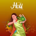 Happy Holi Indian girl play with colorful powder. vector illustration design Royalty Free Stock Photo