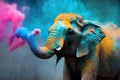 Happy Holi Indian Hindu festival of colors. happy Holi festival with an elephant, Generative Ai.