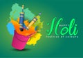 Happy Holi, poster, banner, template. colorful bucket and pichkari. vector illustration design