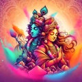 Hindu mythological couple Krishna and Radha in colorful Holi festival concept Royalty Free Stock Photo