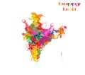 HAPPY HOLI, HOLI SPLASH ON INDIA MAP colourful india map Royalty Free Stock Photo