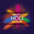 Happy Holi spring festival of colors greeting vector background with realistic volumetric colorful Holi powder paint clouds and sa