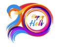 Happy Holi, the spring festival of colors in India. Abstract colorful strokes with grunge texture brush and congratulatory text.