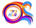 Happy Holi, the spring festival of colors in India. Abstract colorful strokes with grunge texture brush and congratulatory text.