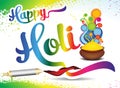 Happy holi text background with color bowl