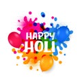 Happy holi water balloons with colorful splatter