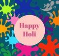 Happy holi wishes greeting card, abstract background, colourful splash, Indian festival of colours, graphic design illustration