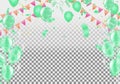 Happy holiday frame background with colorful balloon, gifts, confetti, carnival cap and streamer. Flat lay. Top view. Birthday Royalty Free Stock Photo