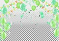 Happy holiday frame background with colorful balloon, gifts, confetti, carnival cap and streamer. Flat lay. Top view. Birthday Royalty Free Stock Photo