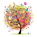 Happy holiday, funny tree with baloons Royalty Free Stock Photo